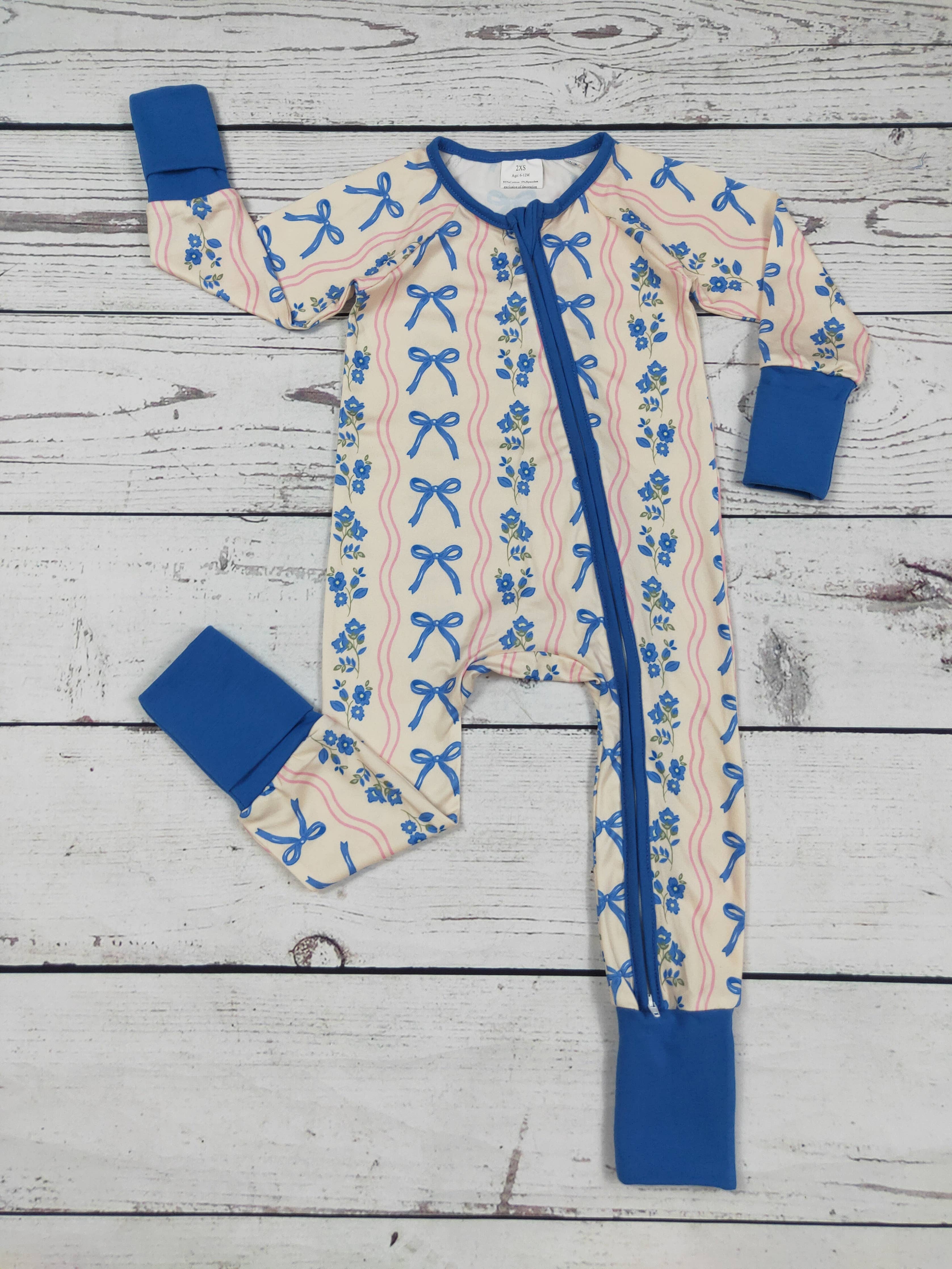 Pre-Order Floral Bow Printed Baby Girl Zipper Sleeper