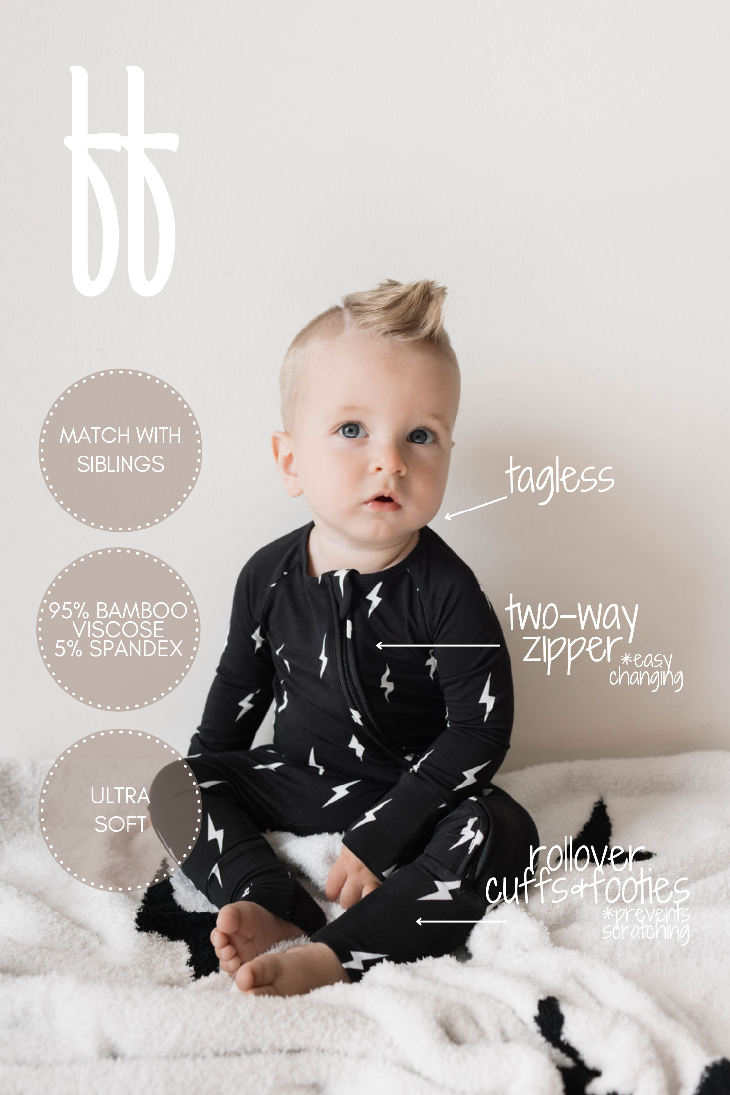 Bamboo Zip Pajamas | Midnight Lightning Bolt: 3-6 Months