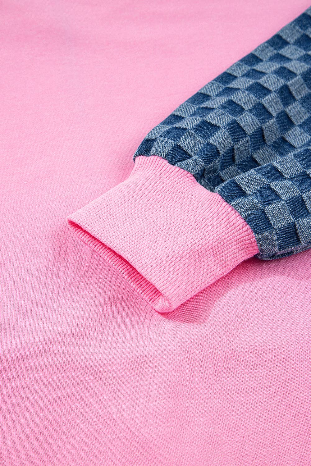 Bonbon Checkered Patchwork Half Zip Hoodie with Pocke
